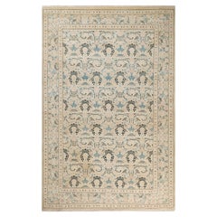 One-Of-A-Kind Hand Made Traditional Mogul Ivory Area Rug