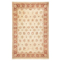 Tapis traditionnel Mogul ivoire unique en son genre fabriqué à la main