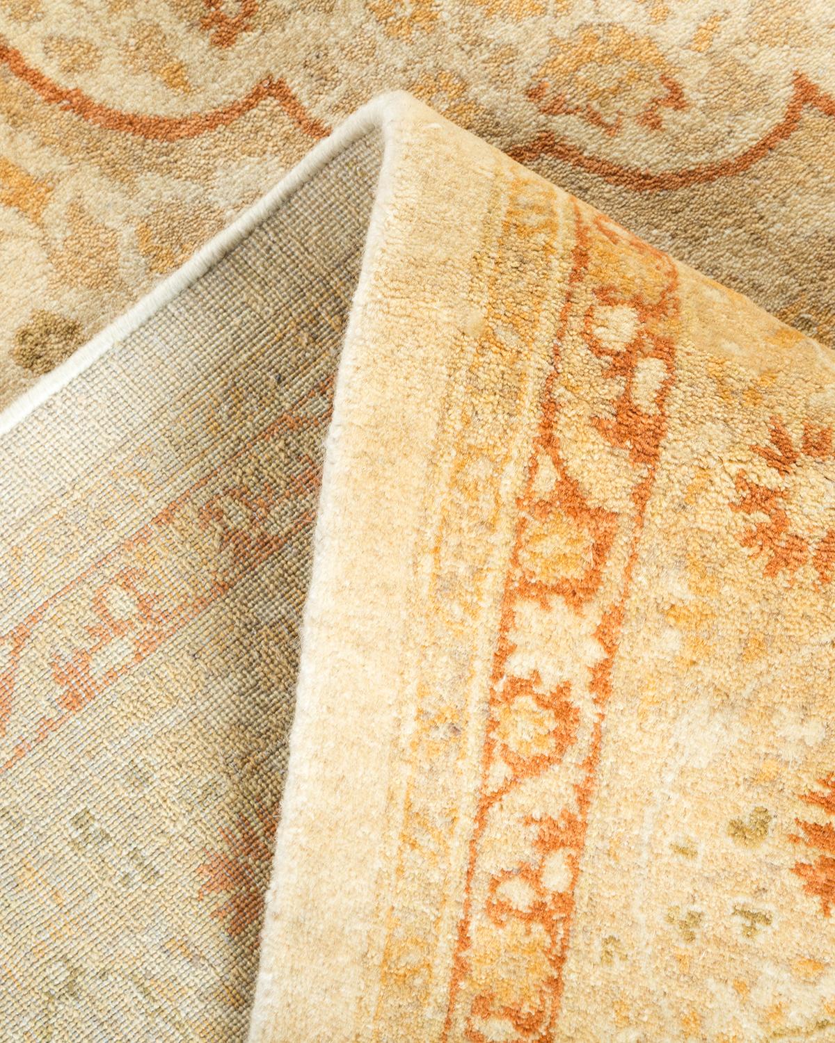 Pakistani One-of-a-Kind Hand Made Traditional Mogul Ivory Area Rug For Sale