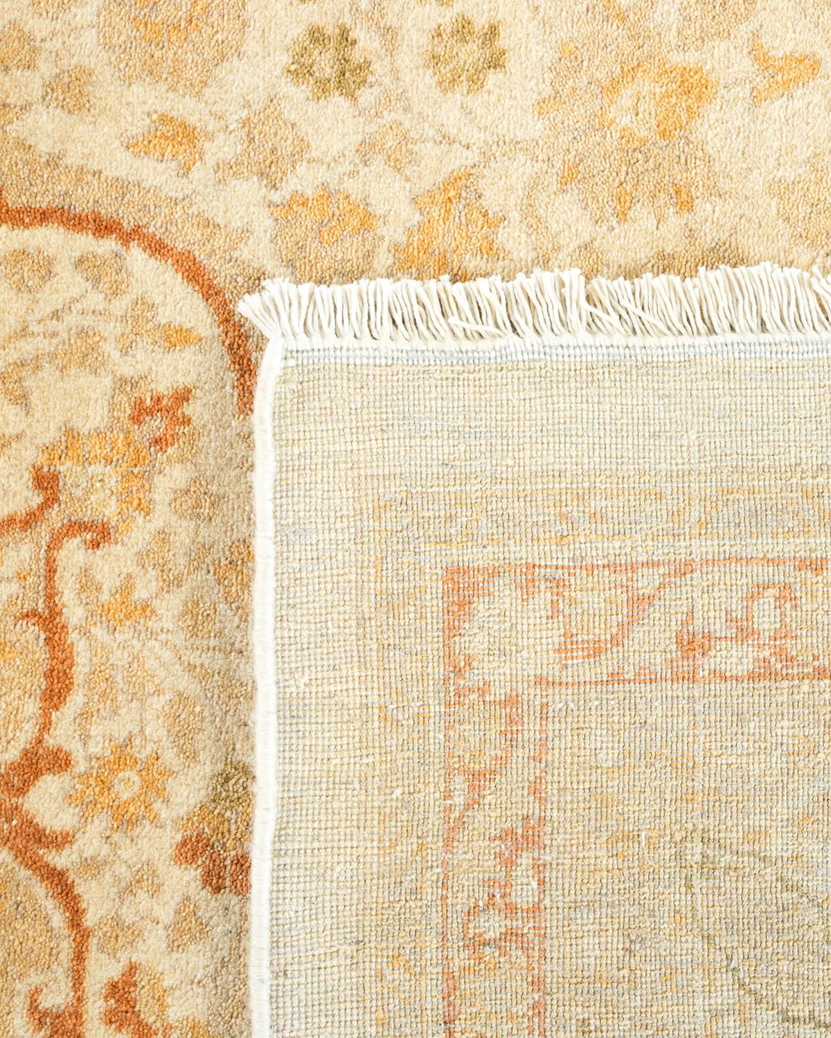 Hand-Knotted One-of-a-Kind Hand Made Traditional Mogul Ivory Area Rug For Sale