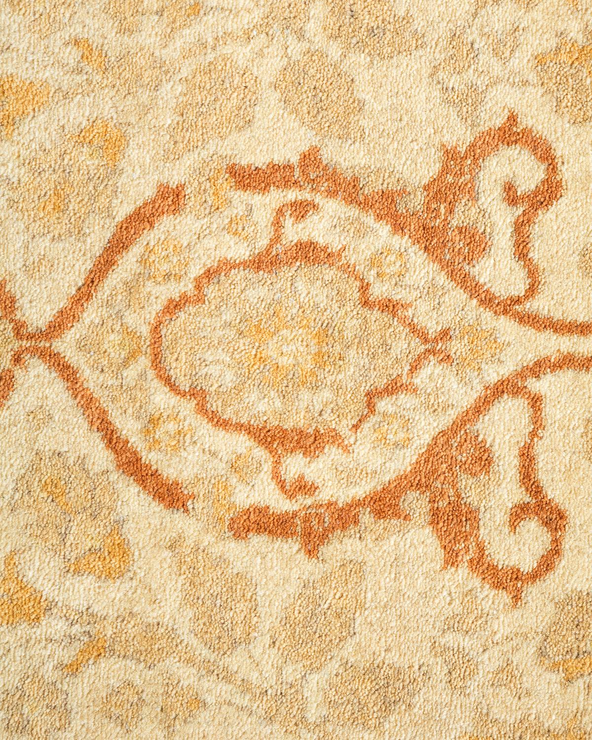Contemporary One-of-a-Kind Hand Made Traditional Mogul Ivory Area Rug For Sale