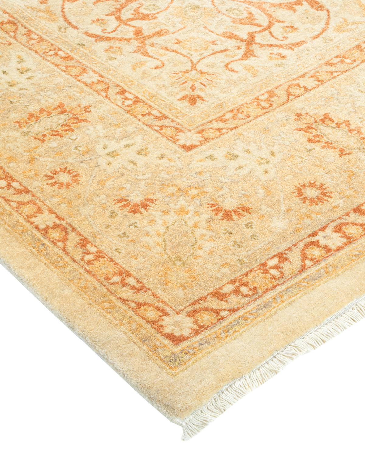 Wool One-of-a-Kind Hand Made Traditional Mogul Ivory Area Rug For Sale