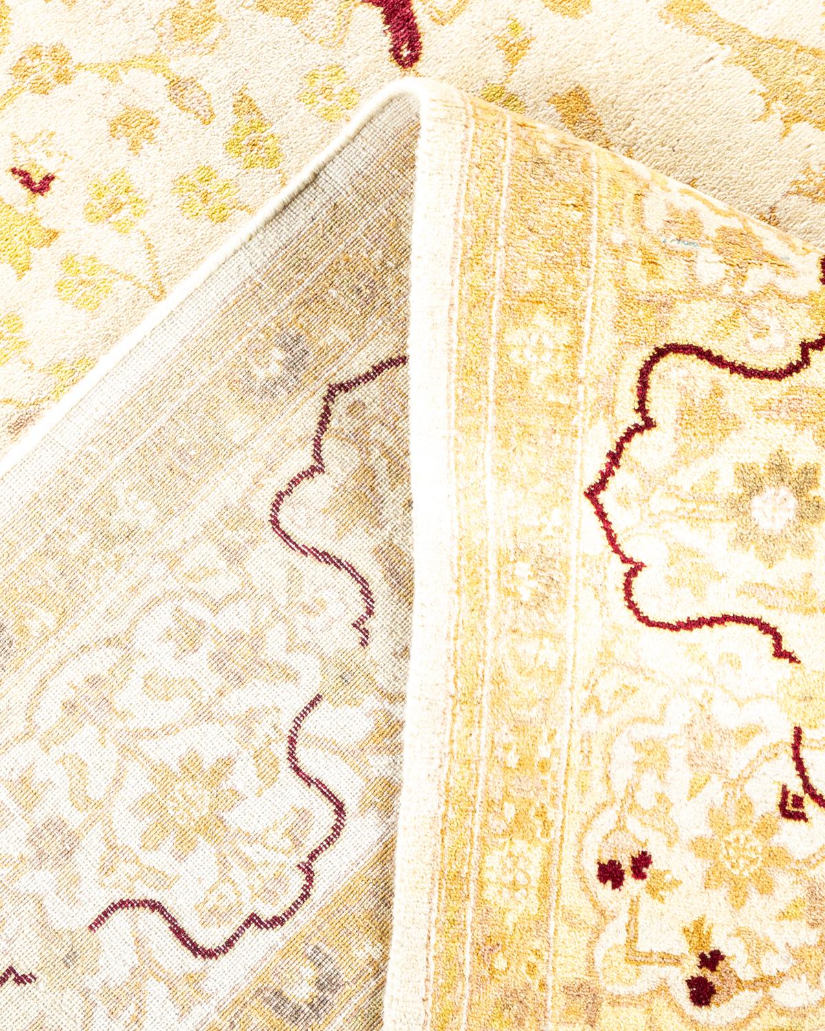 Pakistani One-of-a-kind Hand Made Traditional Mogul Ivory Area Rug For Sale