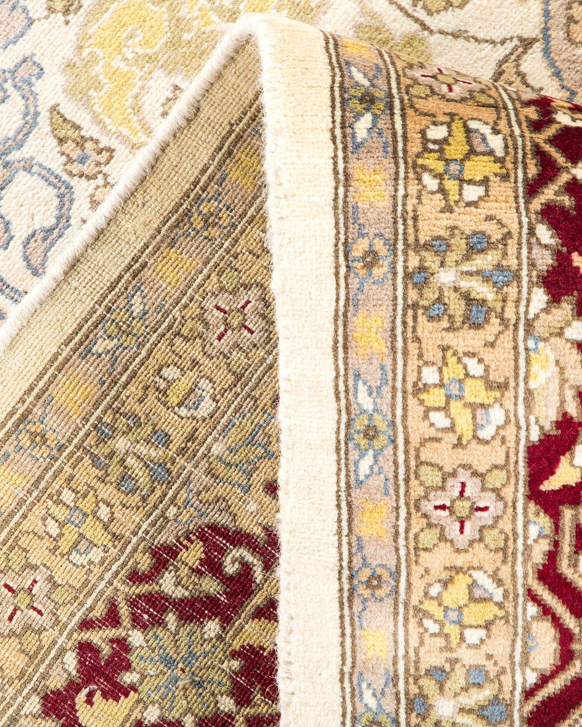 Pakistani One-of-a-kind Hand Made Traditional Mogul Ivory Area Rug For Sale