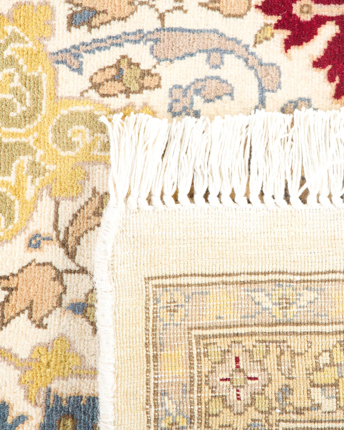 Hand-Knotted One-of-a-kind Hand Made Traditional Mogul Ivory Area Rug For Sale