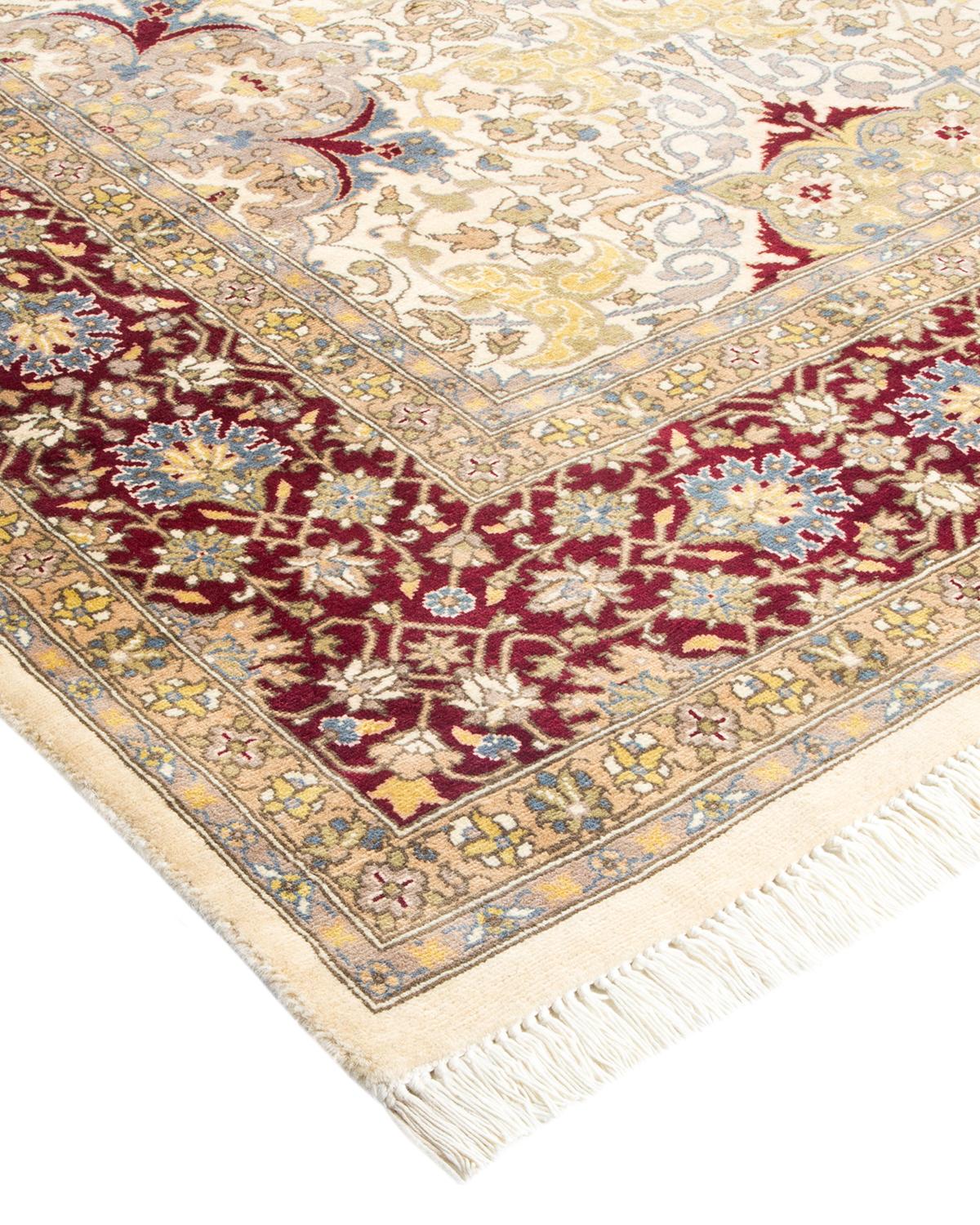 Wool One-of-a-kind Hand Made Traditional Mogul Ivory Area Rug For Sale