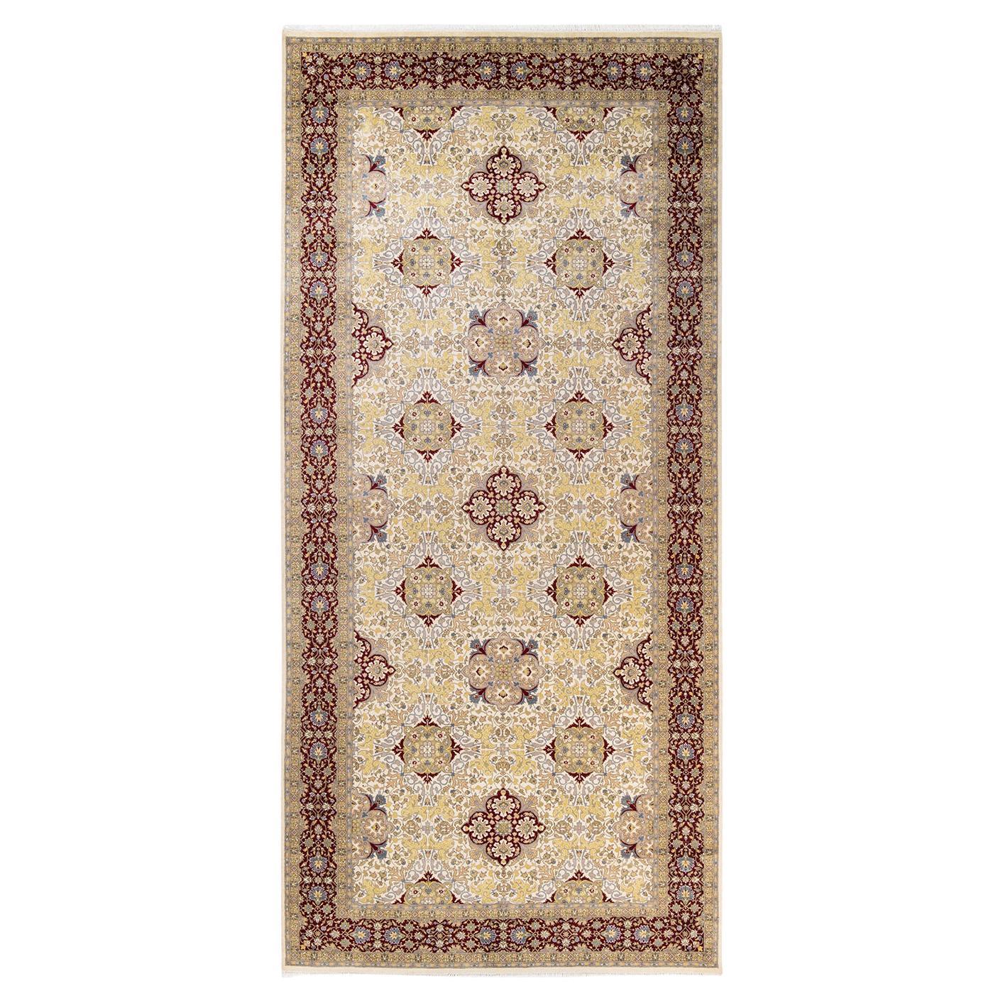One-of-a-kind Hand Made Traditional Mogul Ivory Area Rug For Sale