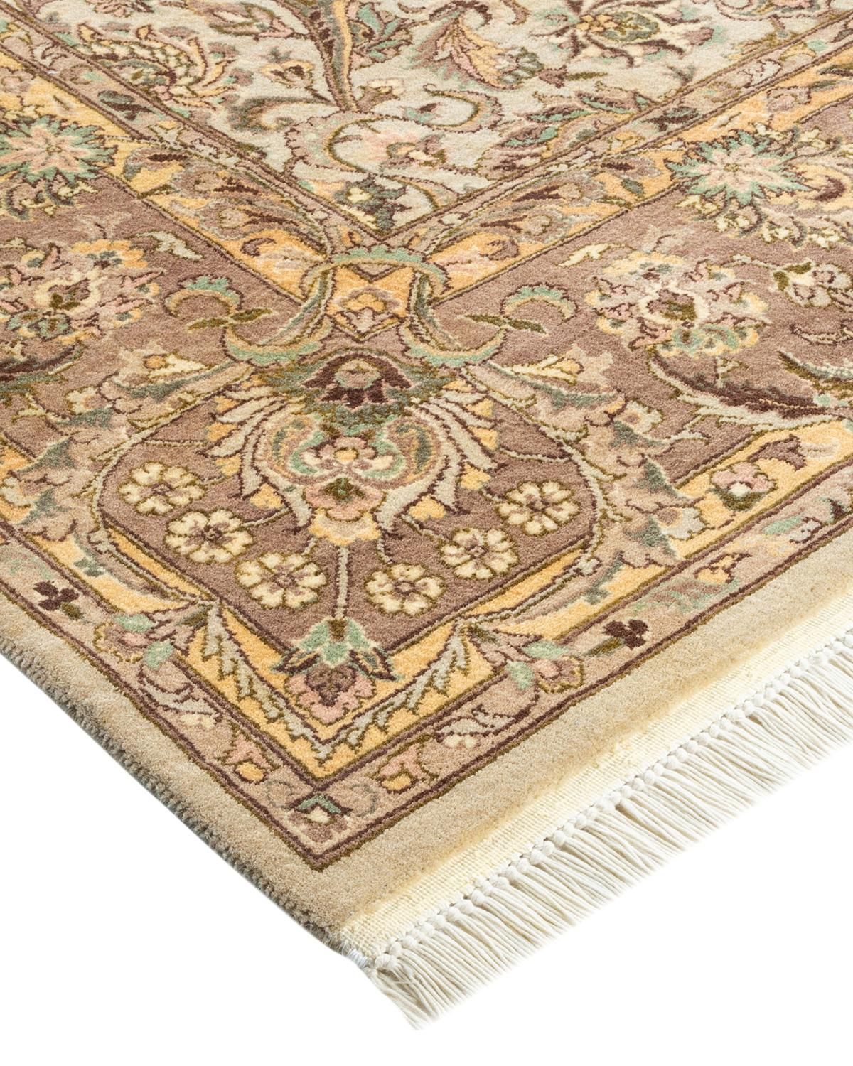 Wool One-Of-A-Kind Hand Made Traditional Mogul Ivory Area Rug