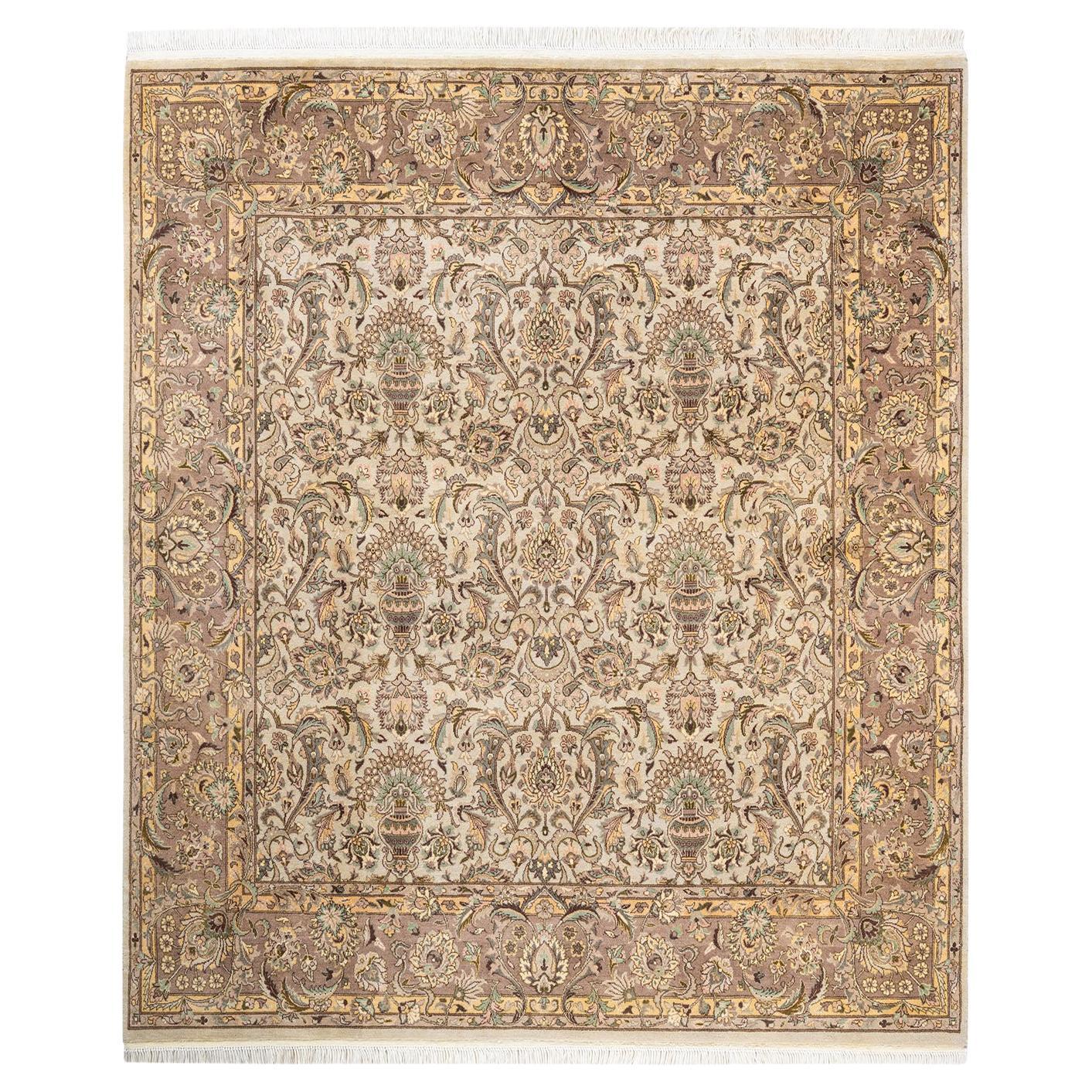 One-Of-A-Kind Hand Made Traditional Mogul Ivory Area Rug