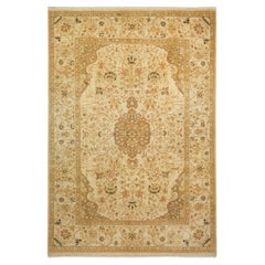 Tapis traditionnel ivoire Mogul unique en son genre fabriqué à la main