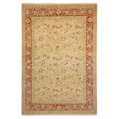 Tapis traditionnel Mogul ivoire unique en son genre fabriqué à la main