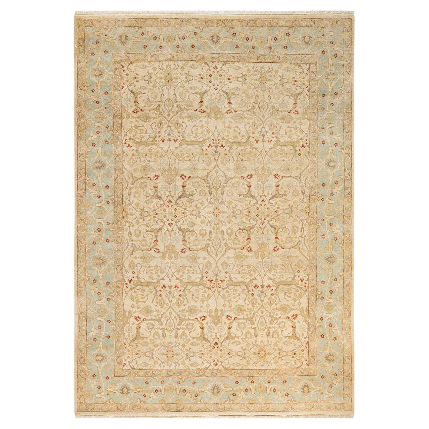 One-Of-A-Kind Hand Made Traditional Mogul Ivory Area Rug For Sale at ...