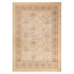 One-Of-A-Kind Hand Made Traditional Mogul Ivory Area Rug