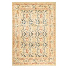 One-Of-A-Kind Hand Made Traditional Mogul Ivory Area Rug