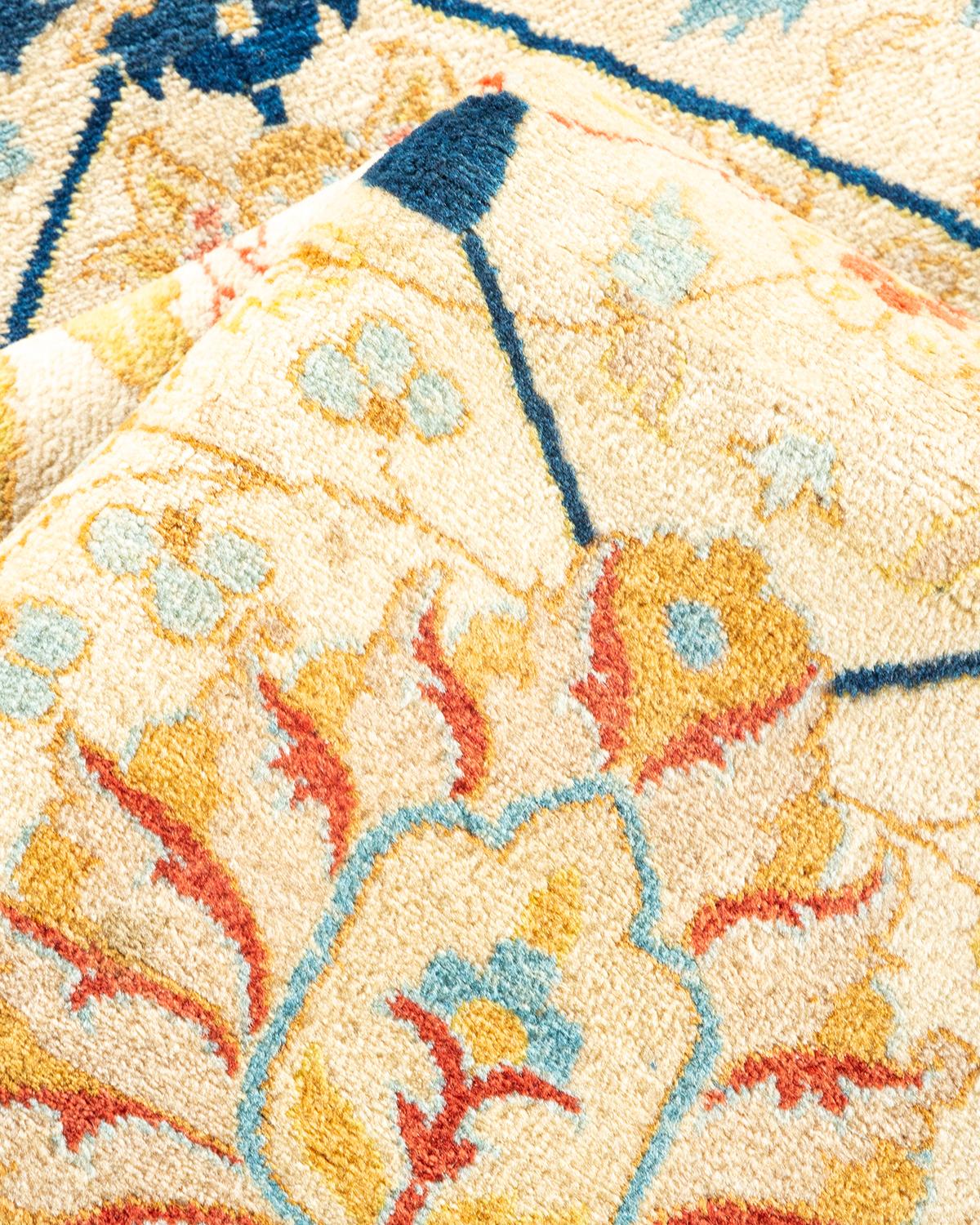 Other One-Of-A-Kind Hand Made Traditional Mogul Ivory Area Rug For Sale