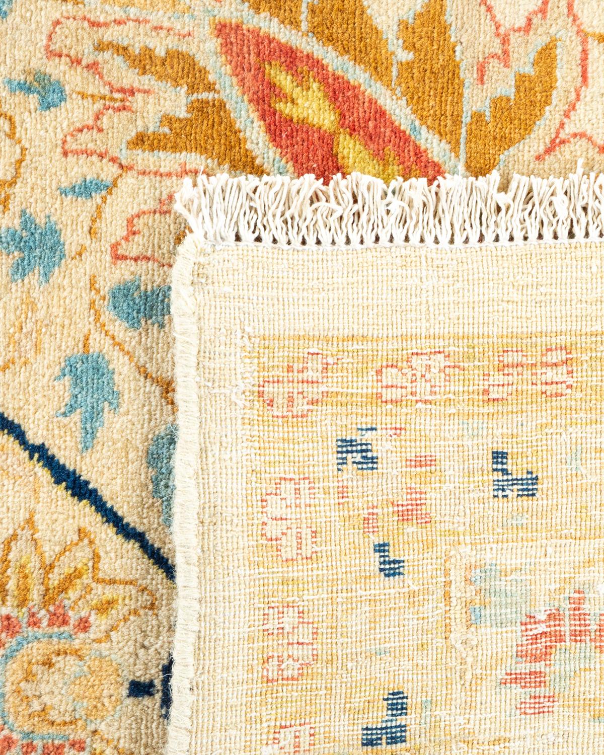 Hand-Knotted One-Of-A-Kind Hand Made Traditional Mogul Ivory Area Rug For Sale