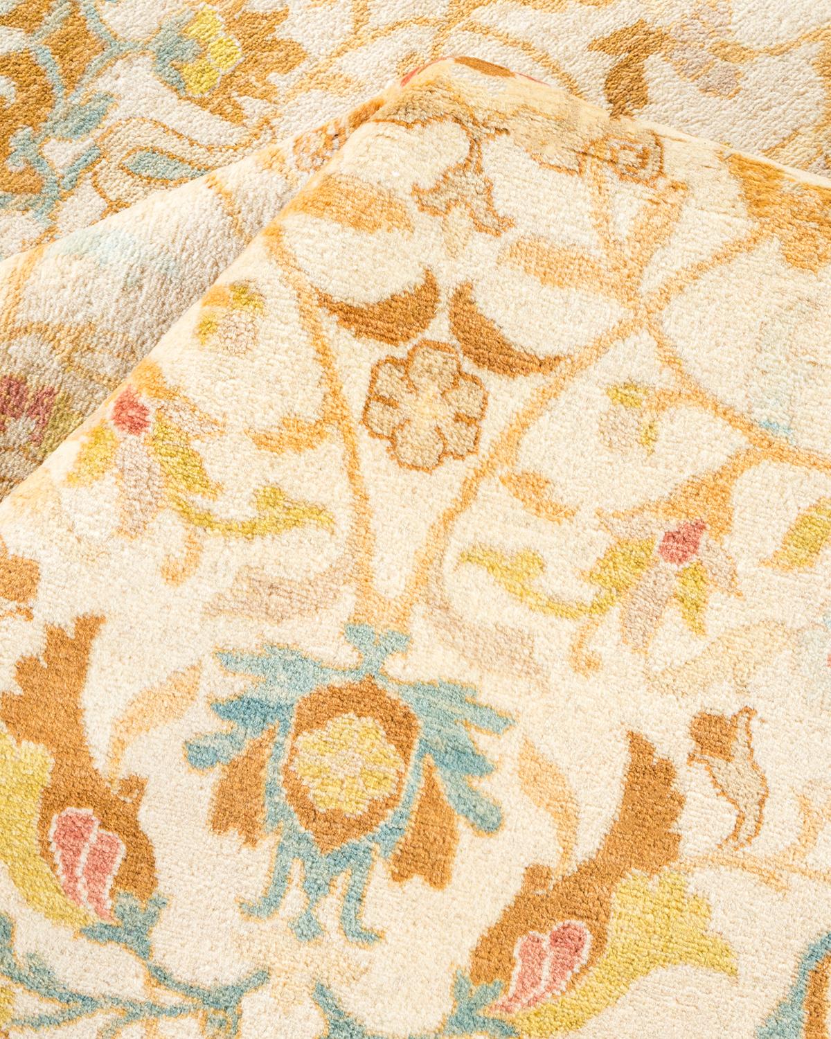Other One-Of-A-Kind Hand Made Traditional Mogul Ivory Area Rug For Sale
