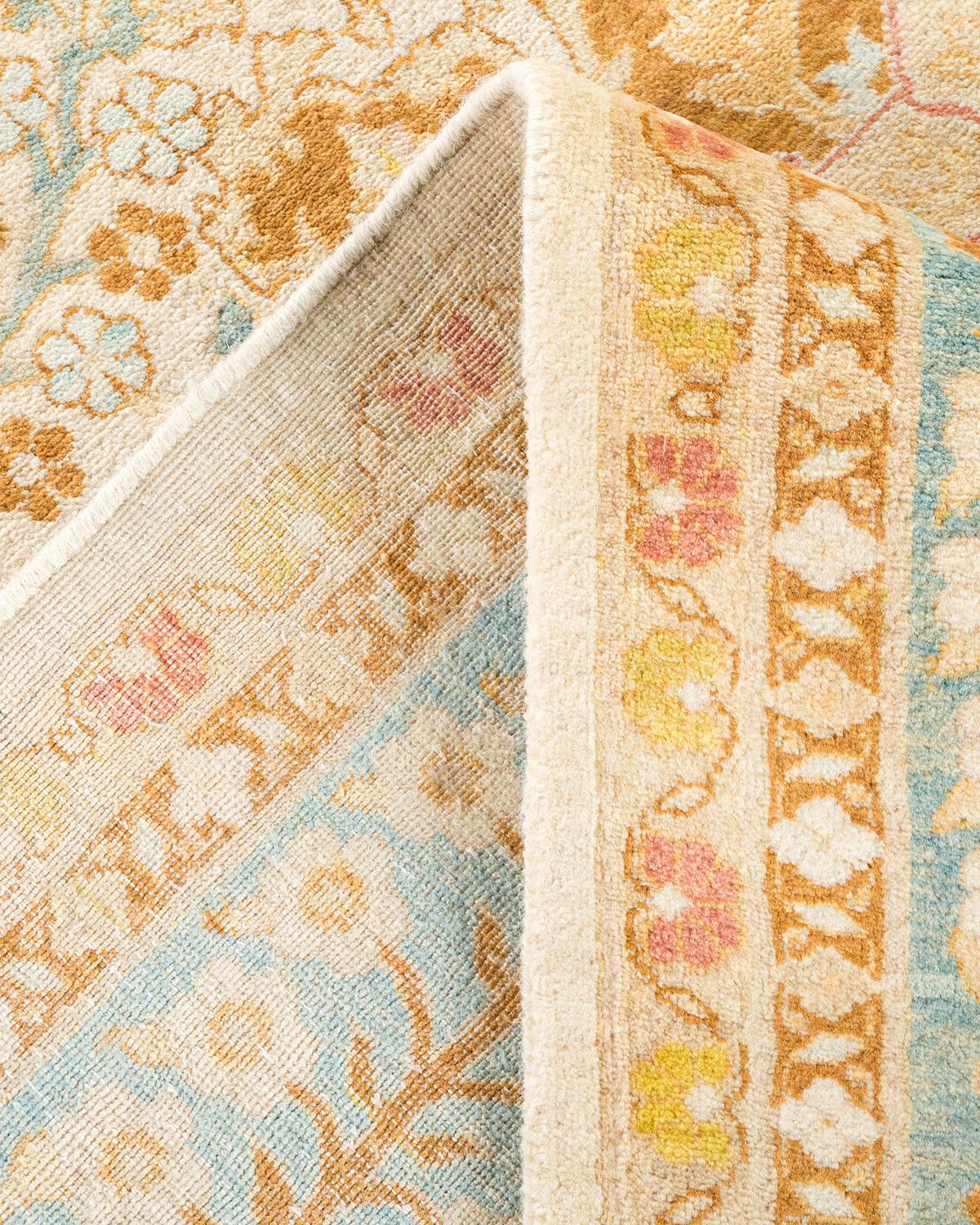 Pakistani One-Of-A-Kind Hand Made Traditional Mogul Ivory Area Rug For Sale