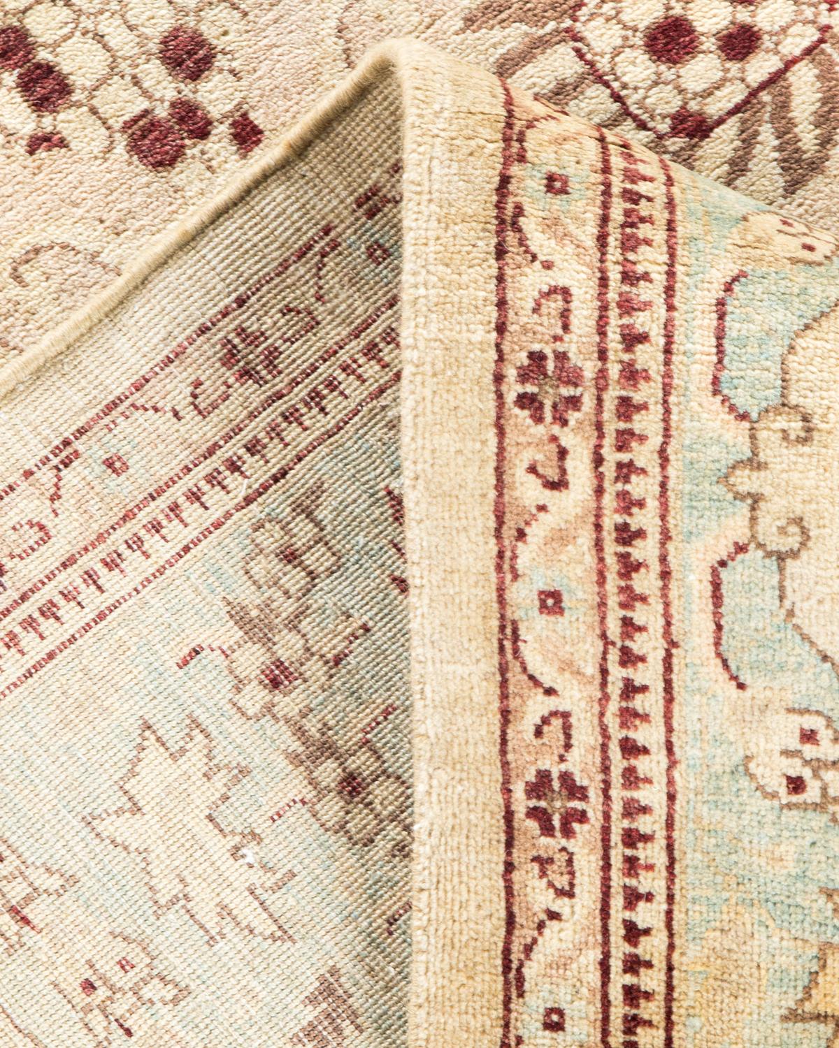 Pakistani One-of-a-Kind Hand Made Traditional Mogul Ivory Area Rug For Sale