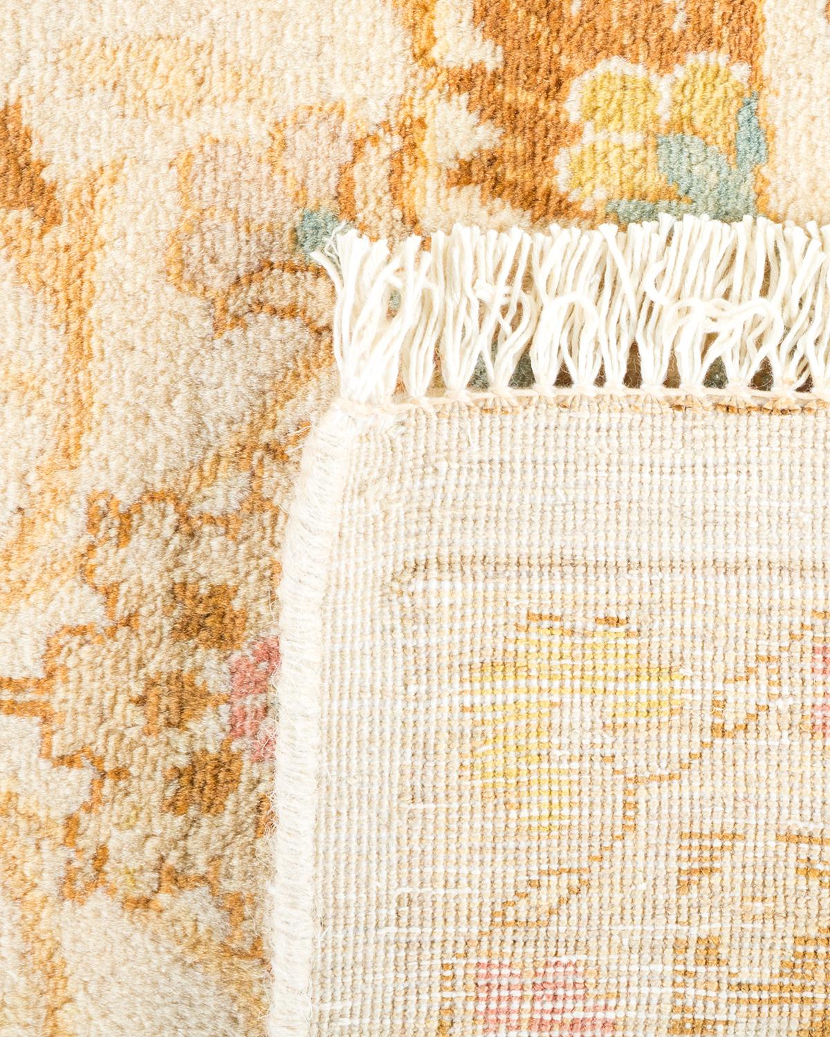 Hand-Knotted One-Of-A-Kind Hand Made Traditional Mogul Ivory Area Rug For Sale