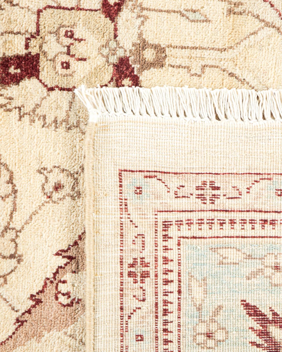 Hand-Knotted One-of-a-Kind Hand Made Traditional Mogul Ivory Area Rug For Sale
