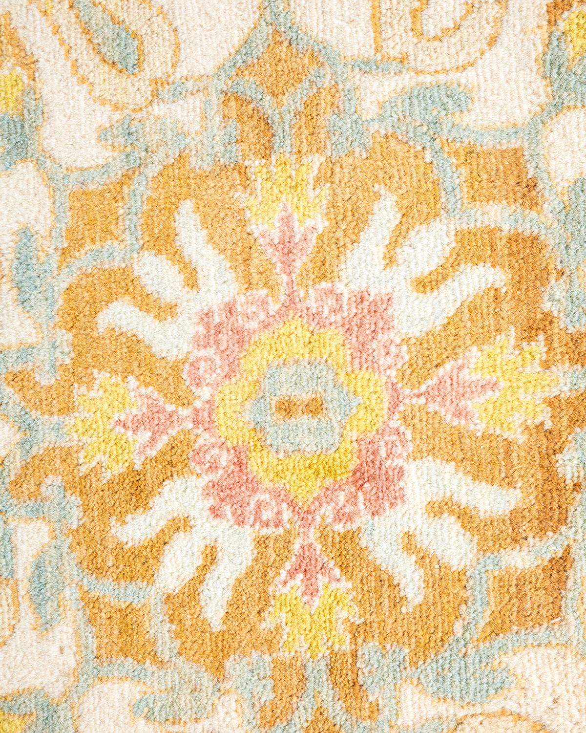 Contemporary One-Of-A-Kind Hand Made Traditional Mogul Ivory Area Rug For Sale