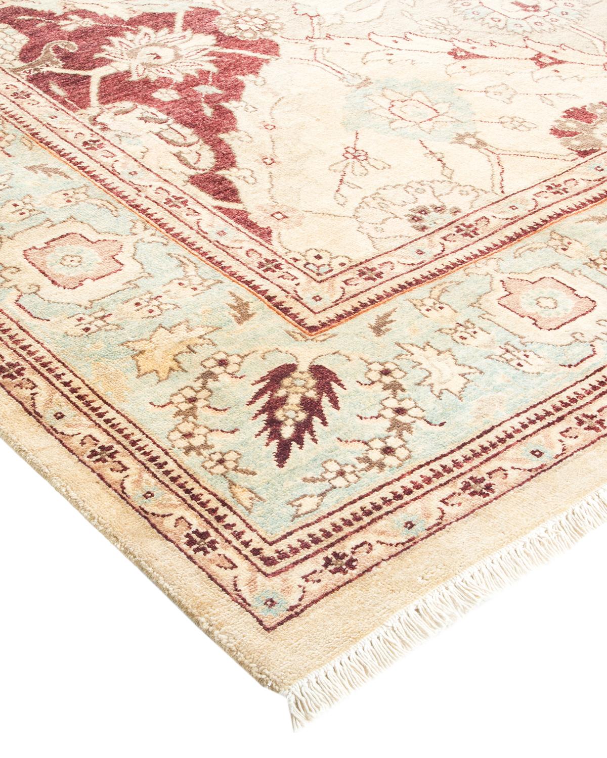 Wool One-of-a-Kind Hand Made Traditional Mogul Ivory Area Rug For Sale
