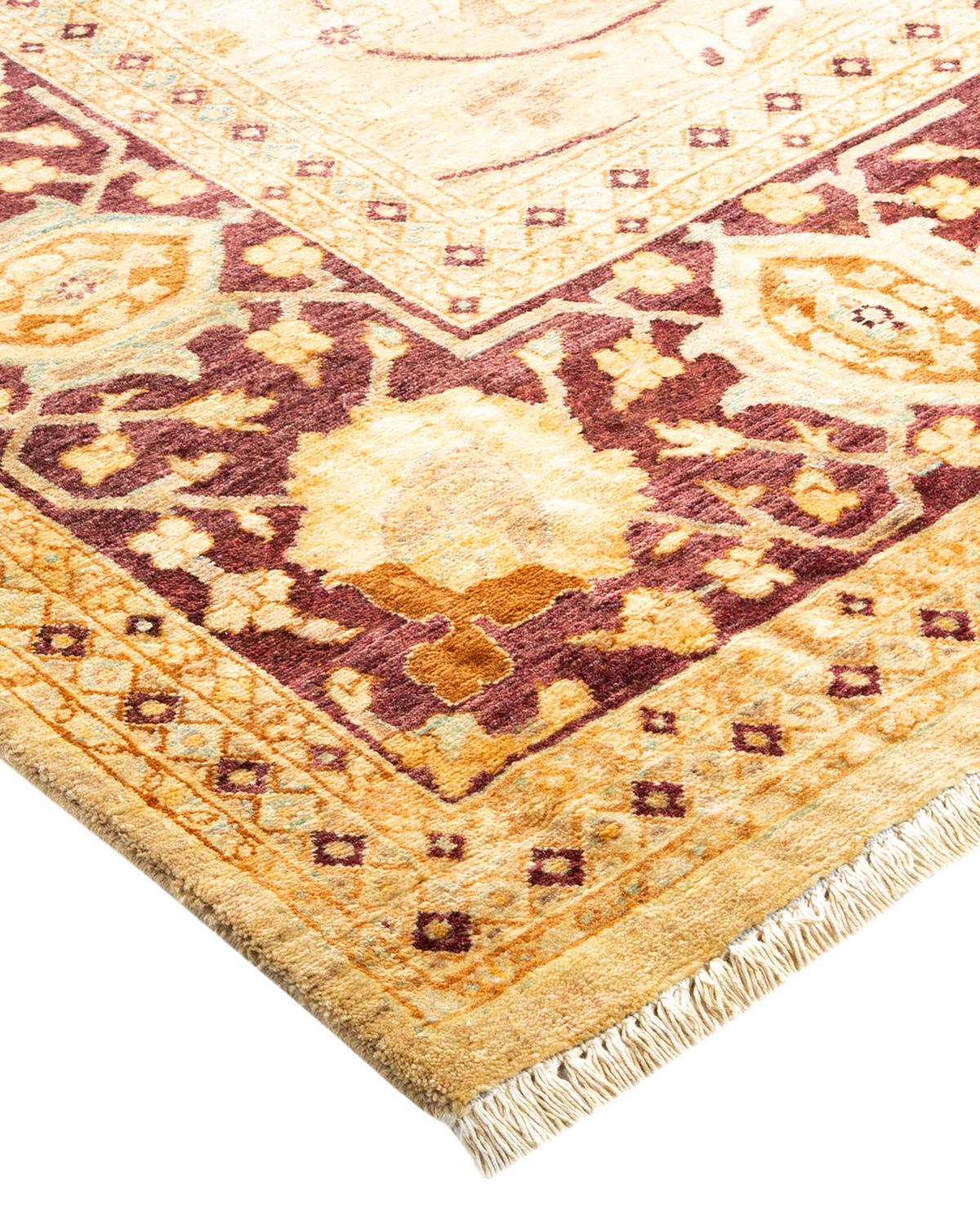 Laine Tapis traditionnel Mogul ivoire unique en son genre fabriqué à la main en vente