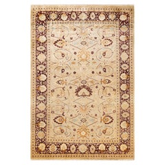 Tapis traditionnel Mogul ivoire unique en son genre fabriqué à la main