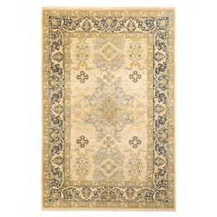 One-Of-A-Kind Hand Made Traditional Mogul Ivory Area Rug