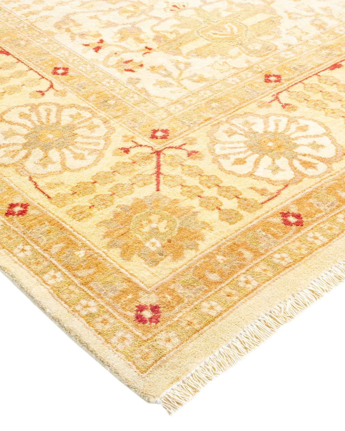 Wool One-of-a-kind Hand Made Traditional Mogul Ivory Area Rug For Sale