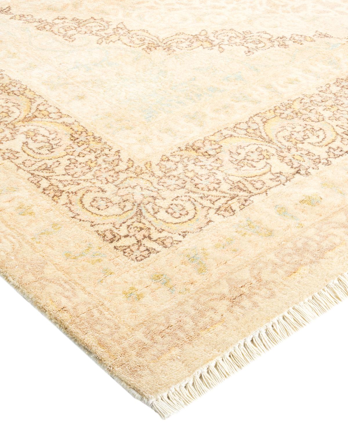 Laine Tapis traditionnel Mogul ivoire unique en son genre fabriqué à la main en vente