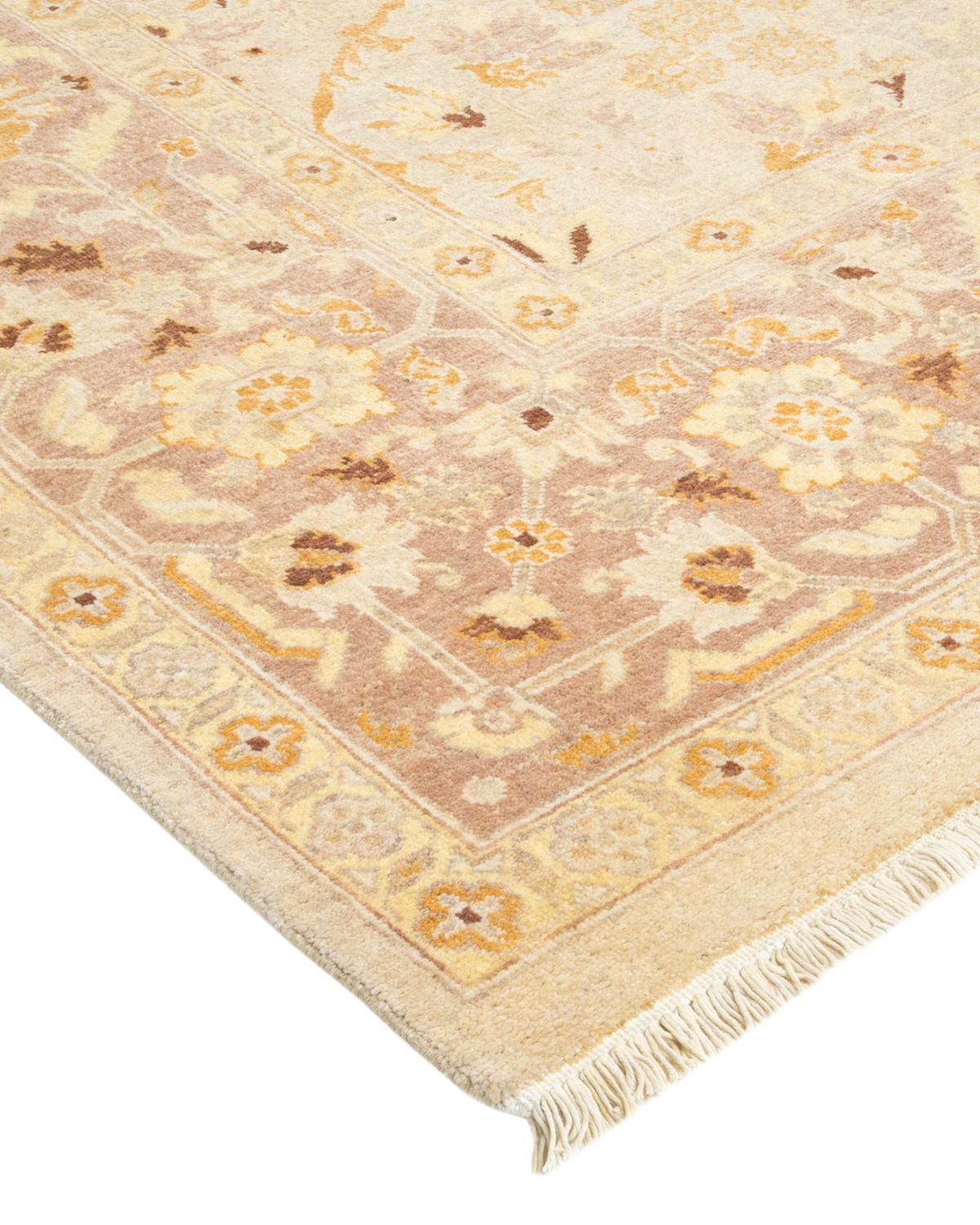 Wool One-of-a-kind Hand Made Traditional Mogul Ivory Area Rug For Sale