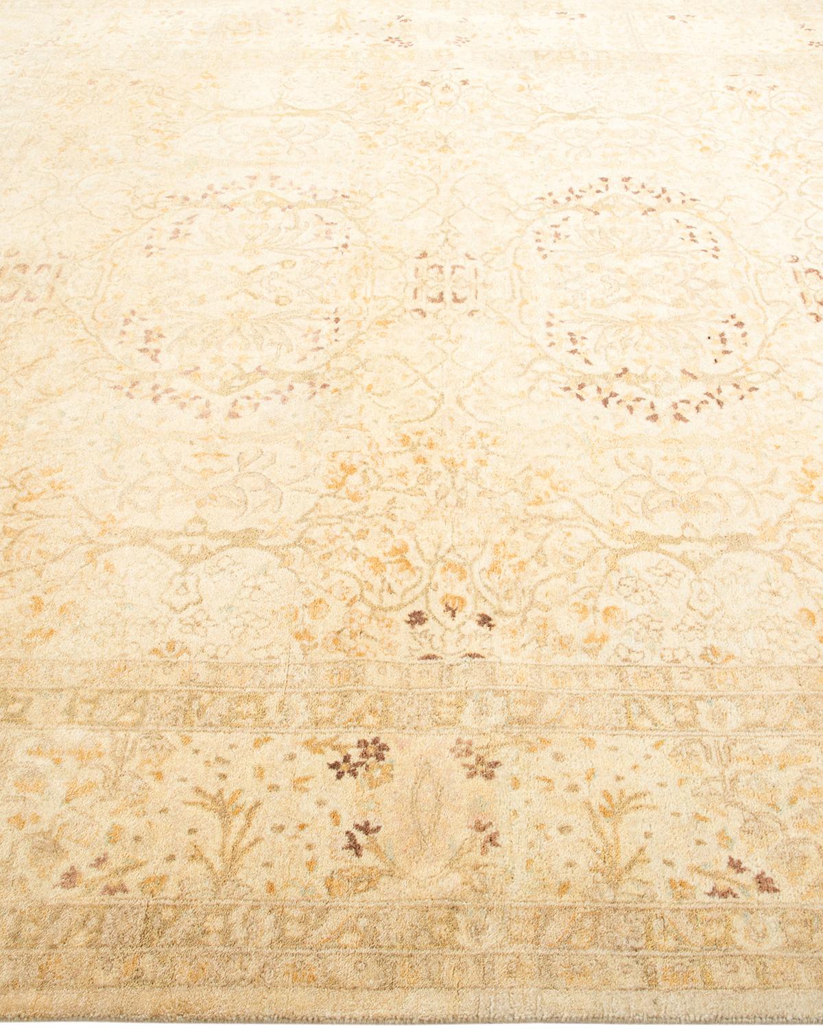 One-of-a-Kind Hand Made Traditional Mogul Ivory Area Rug In New Condition For Sale In Norwalk, CT