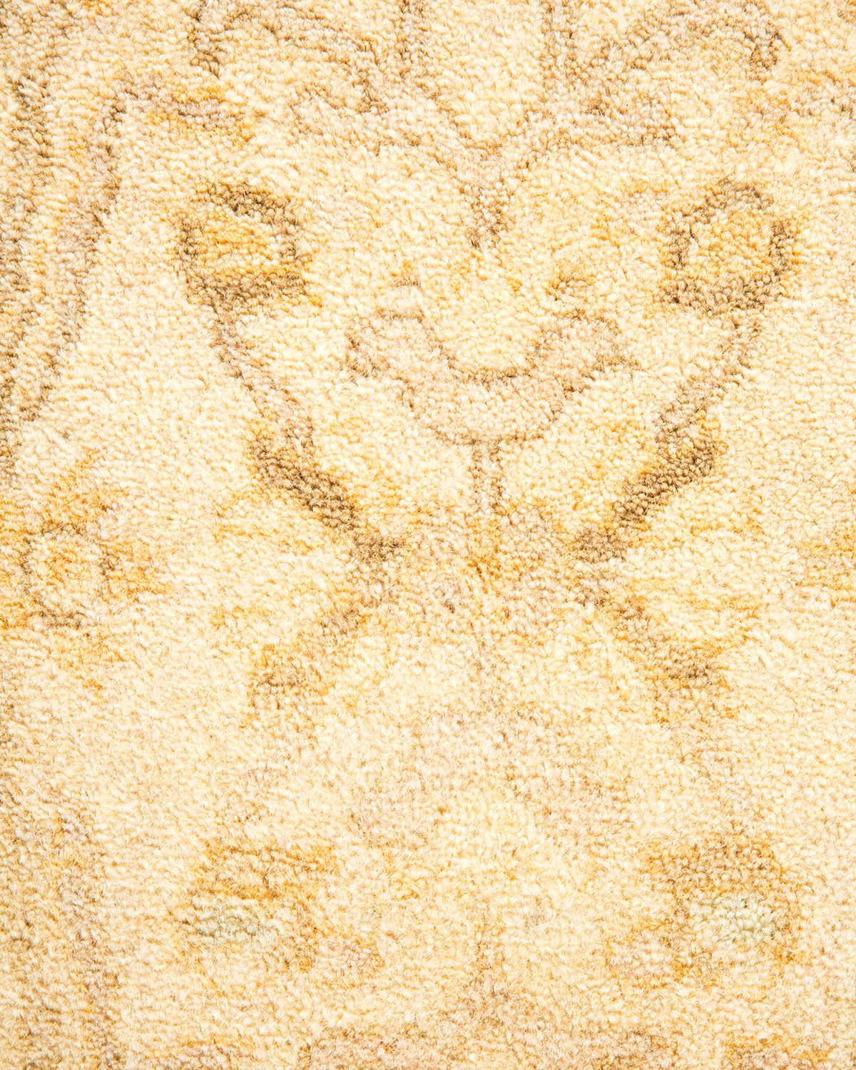 Contemporary One-of-a-Kind Hand Made Traditional Mogul Ivory Area Rug For Sale