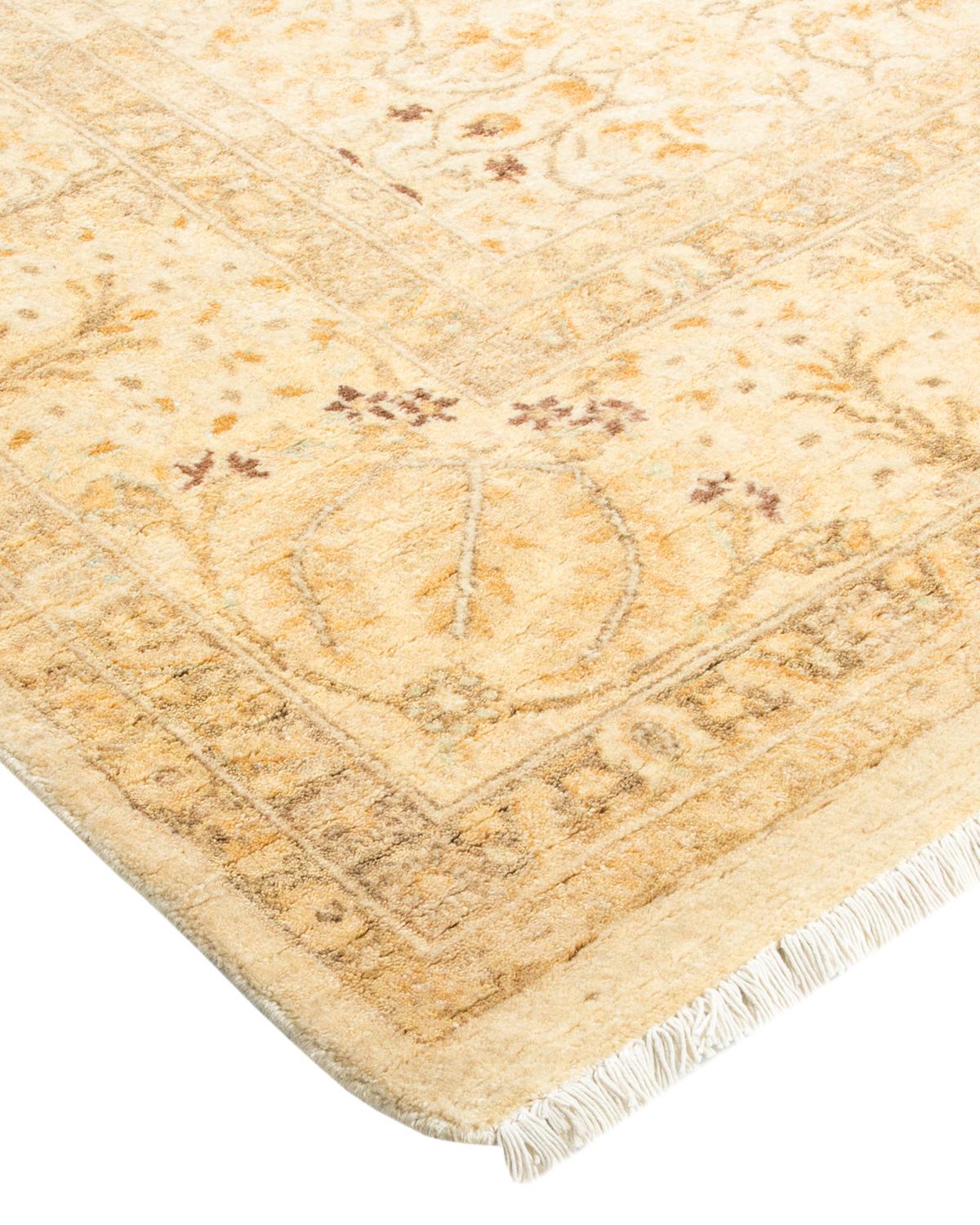 Wool One-of-a-Kind Hand Made Traditional Mogul Ivory Area Rug For Sale