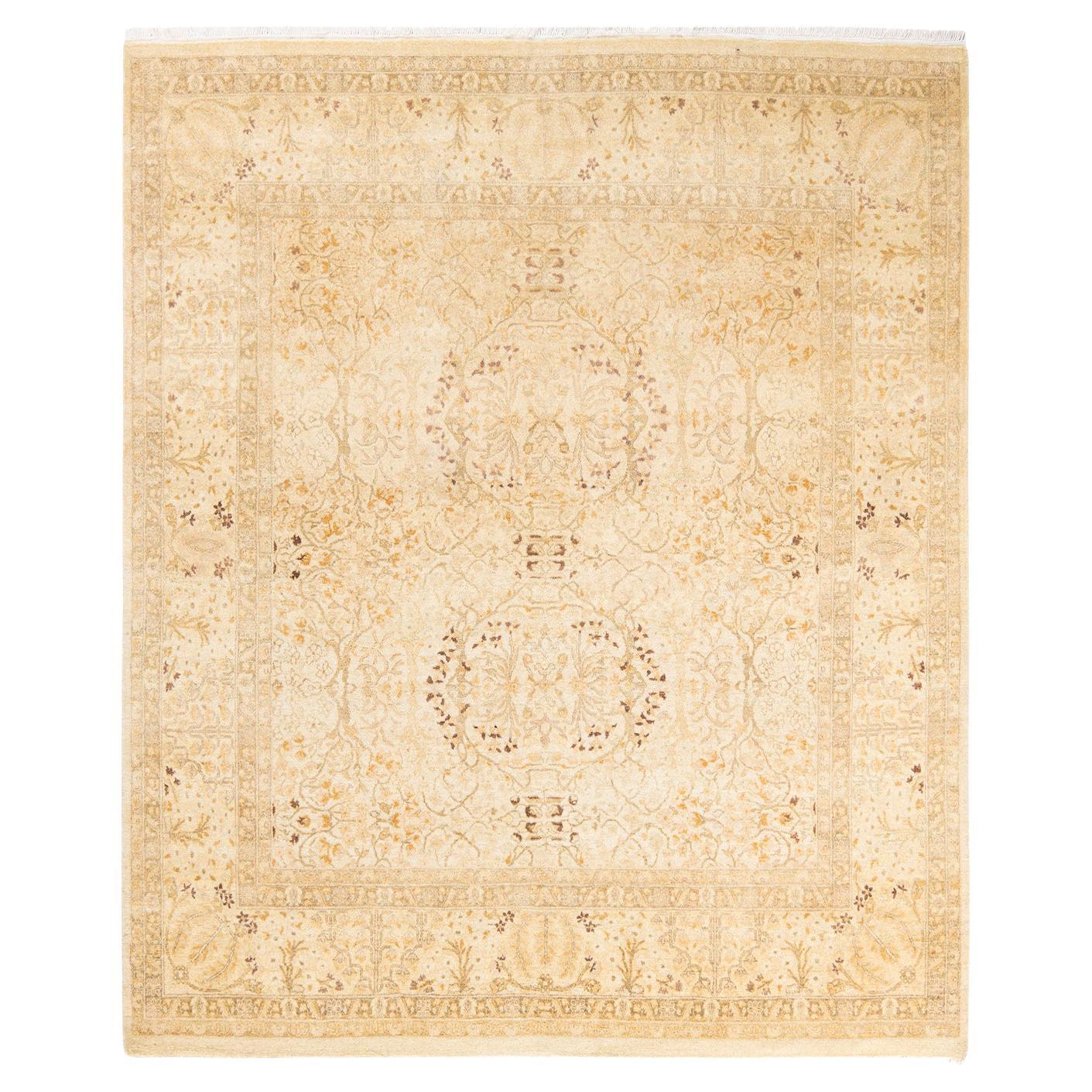 One-of-a-Kind Hand Made Traditional Mogul Ivory Area Rug For Sale