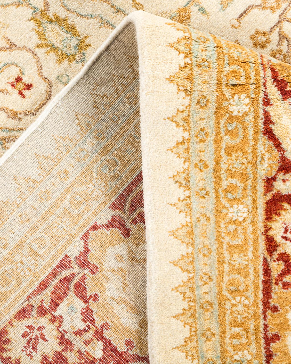 Pakistani One-Of-A-Kind Hand Made Traditional Mogul Ivory Area Rug For Sale