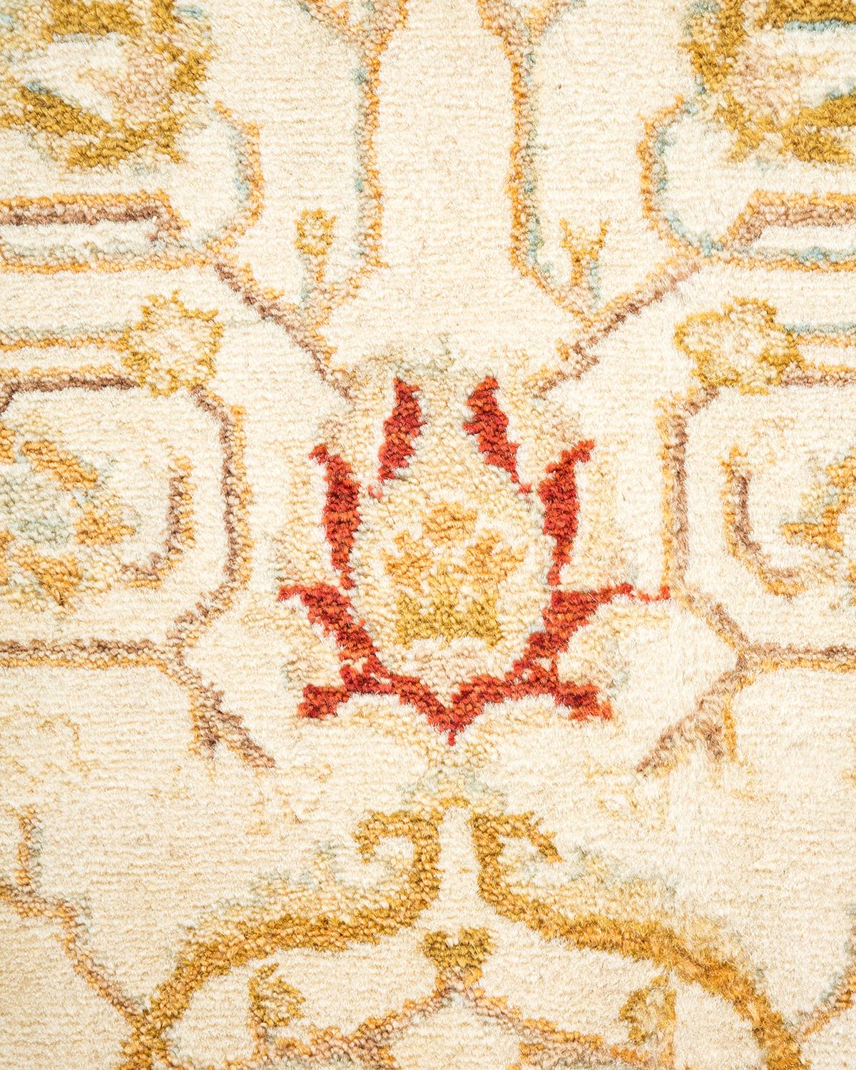 Contemporary One-Of-A-Kind Hand Made Traditional Mogul Ivory Area Rug For Sale