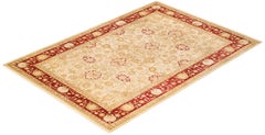 One-Of-A-Kind Hand Made Traditional Mogul Ivory Area Rug