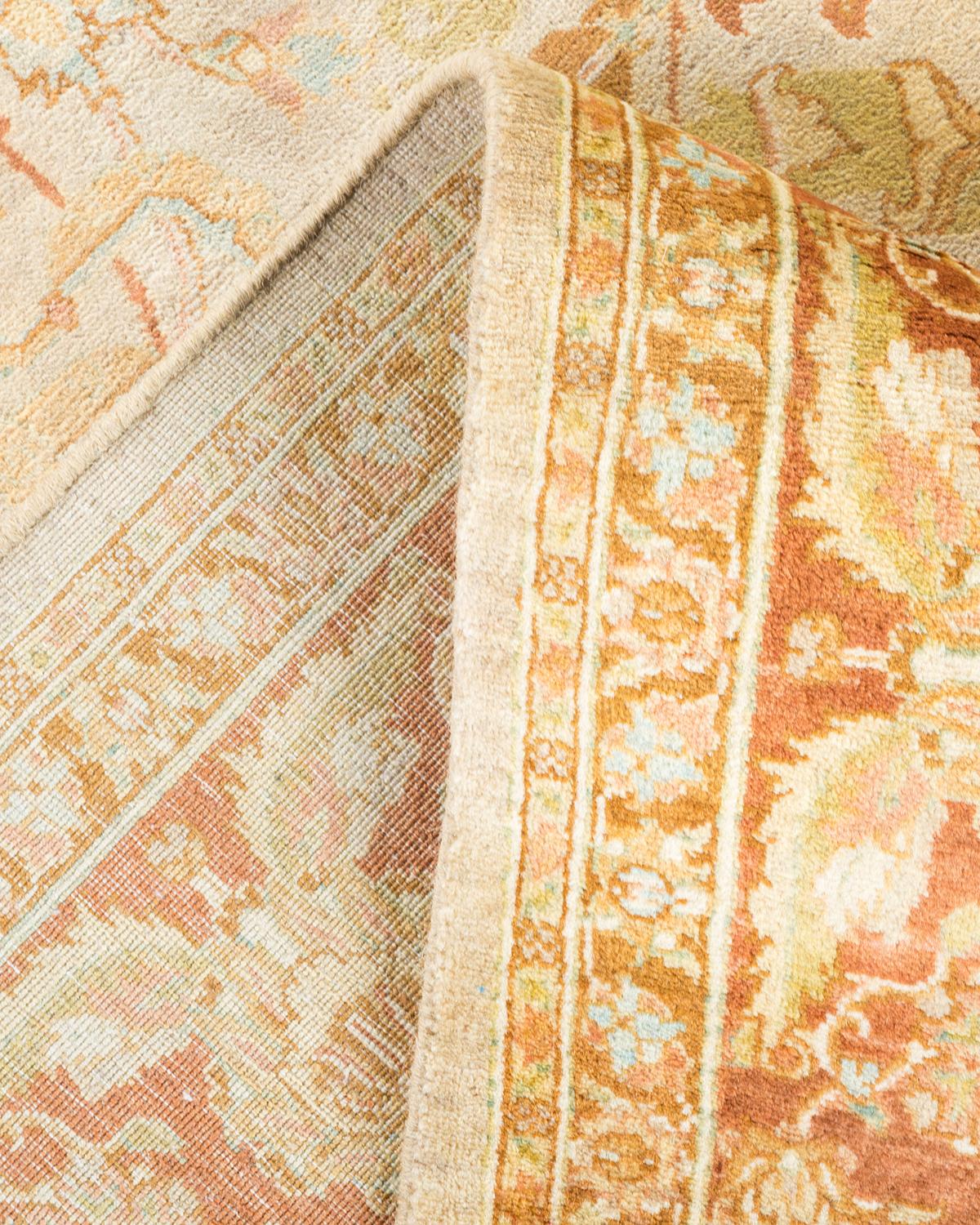 Pakistani One-of-a-kind Hand Made Traditional Mogul Ivory Area Rug For Sale