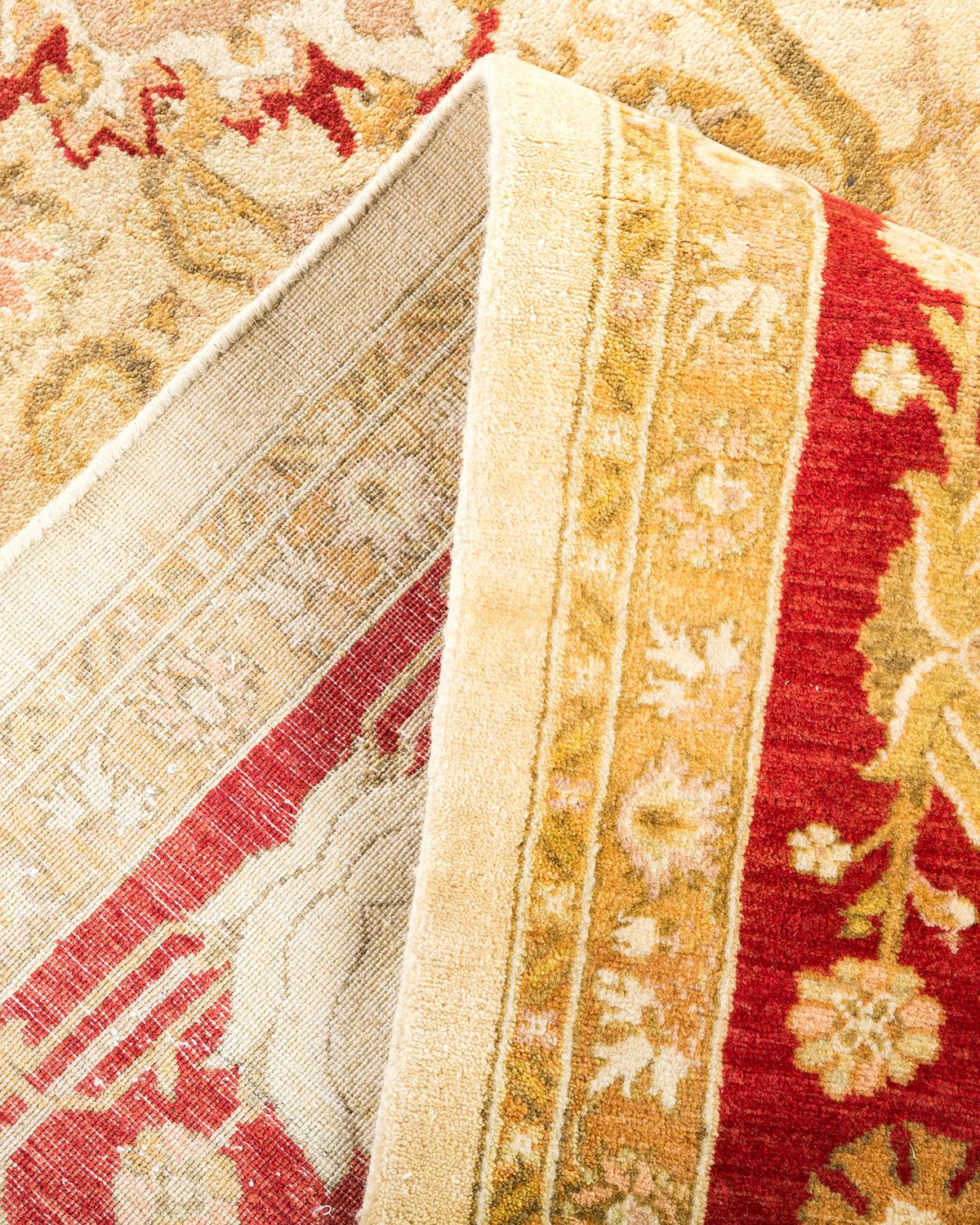 Pakistani One-Of-A-Kind Hand Made Traditional Mogul Ivory Area Rug For Sale