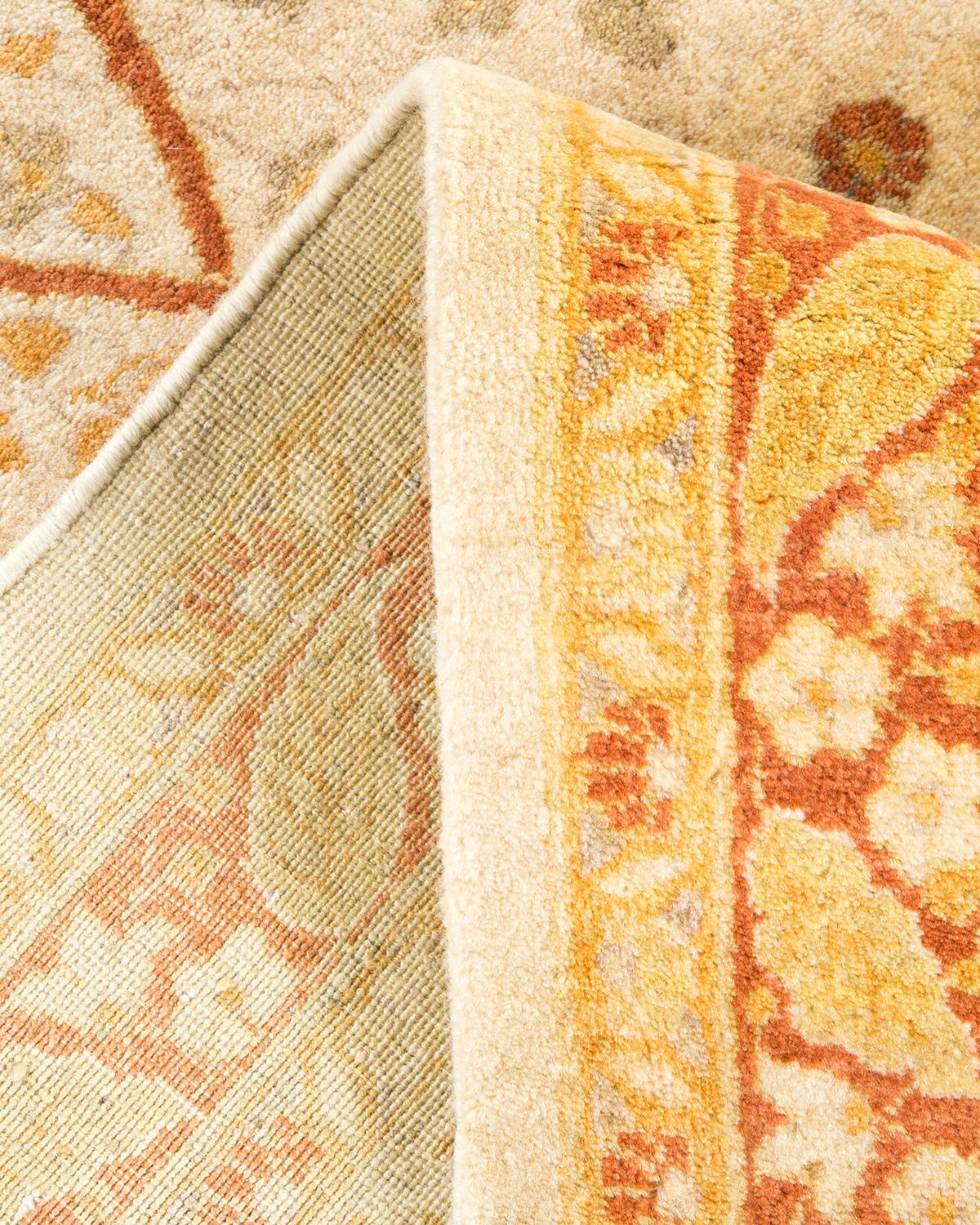 Pakistani One-of-a-Kind Hand Made Traditional Mogul Ivory Area Rug For Sale