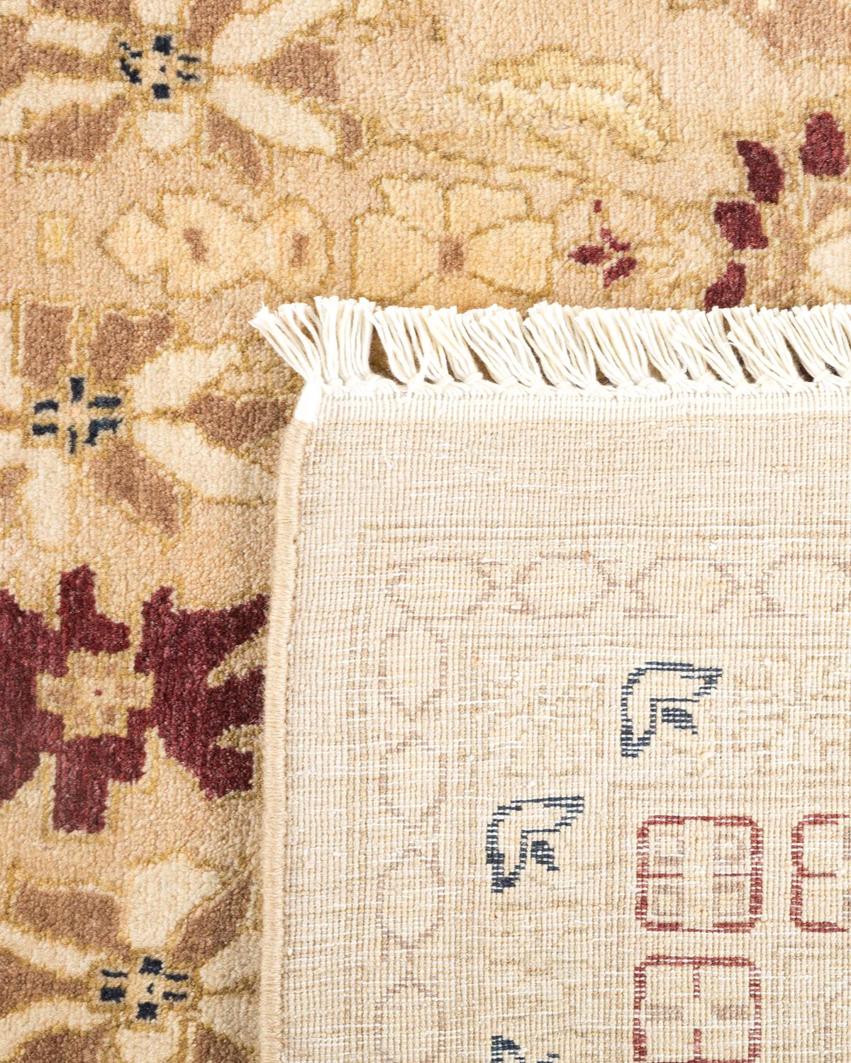 Hand-Knotted One-of-a-Kind Hand Made Traditional Mogul Ivory Area Rug For Sale