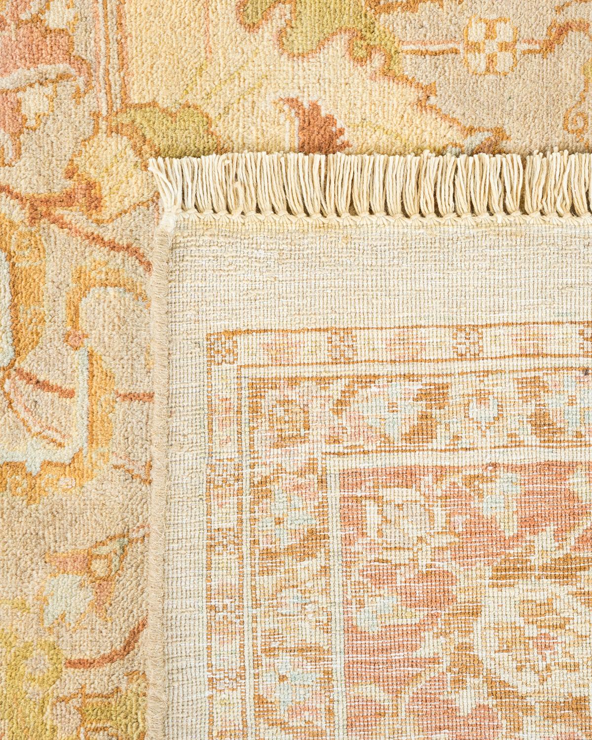 Hand-Knotted One-of-a-kind Hand Made Traditional Mogul Ivory Area Rug For Sale
