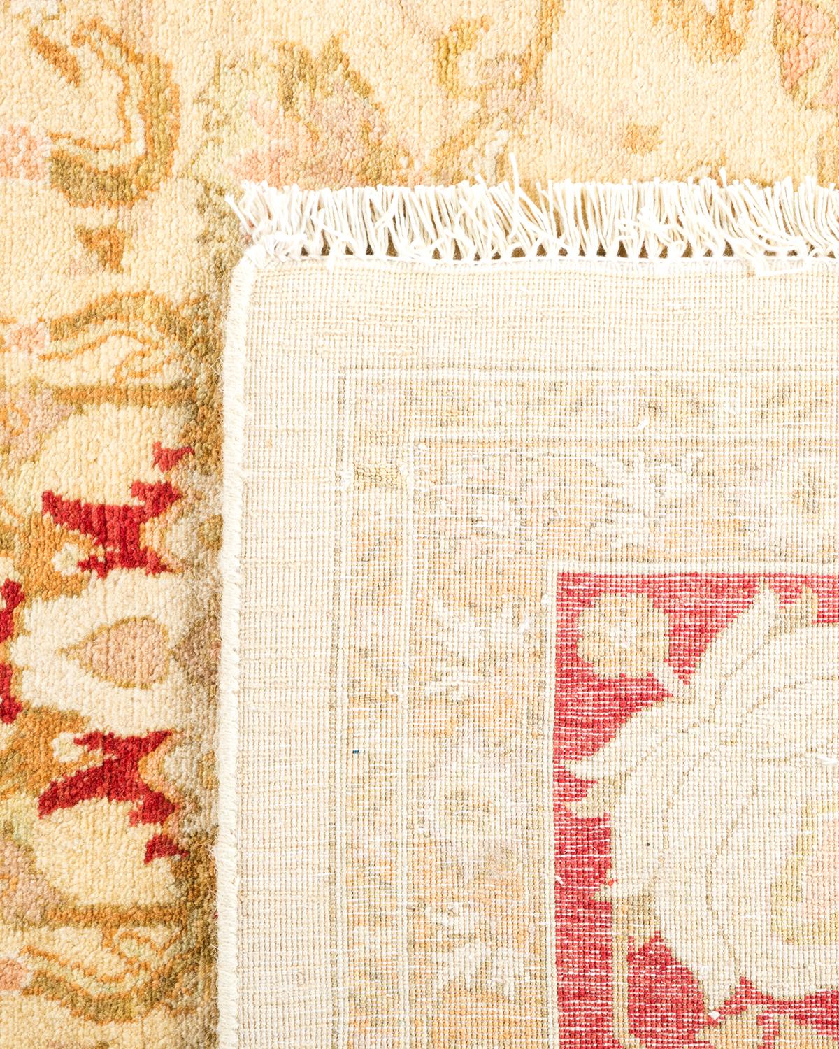 Hand-Knotted One-Of-A-Kind Hand Made Traditional Mogul Ivory Area Rug For Sale