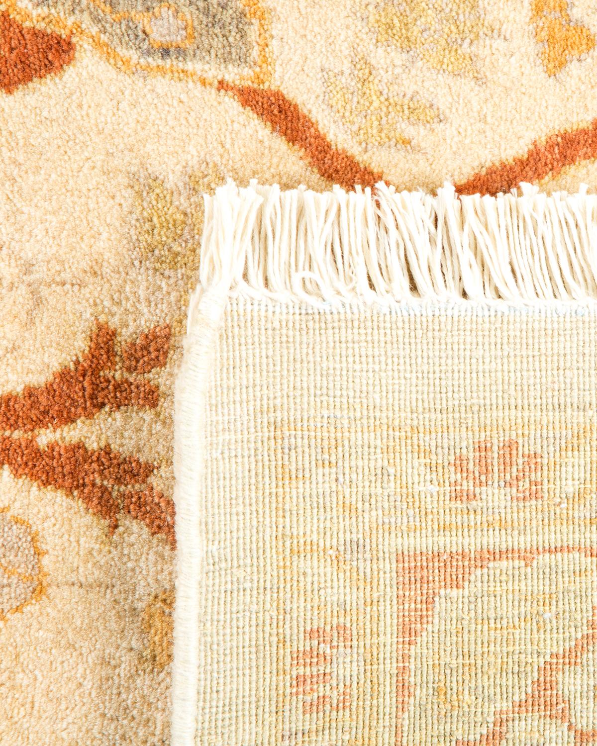 Hand-Knotted One-of-a-Kind Hand Made Traditional Mogul Ivory Area Rug For Sale