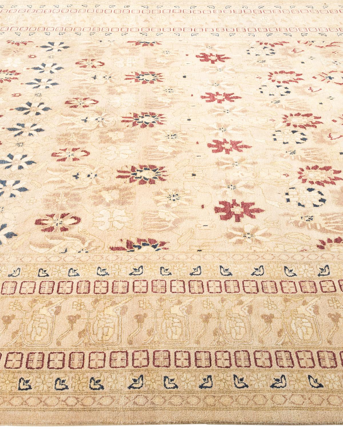 One-of-a-Kind Hand Made Traditional Mogul Ivory Area Rug In New Condition For Sale In Norwalk, CT