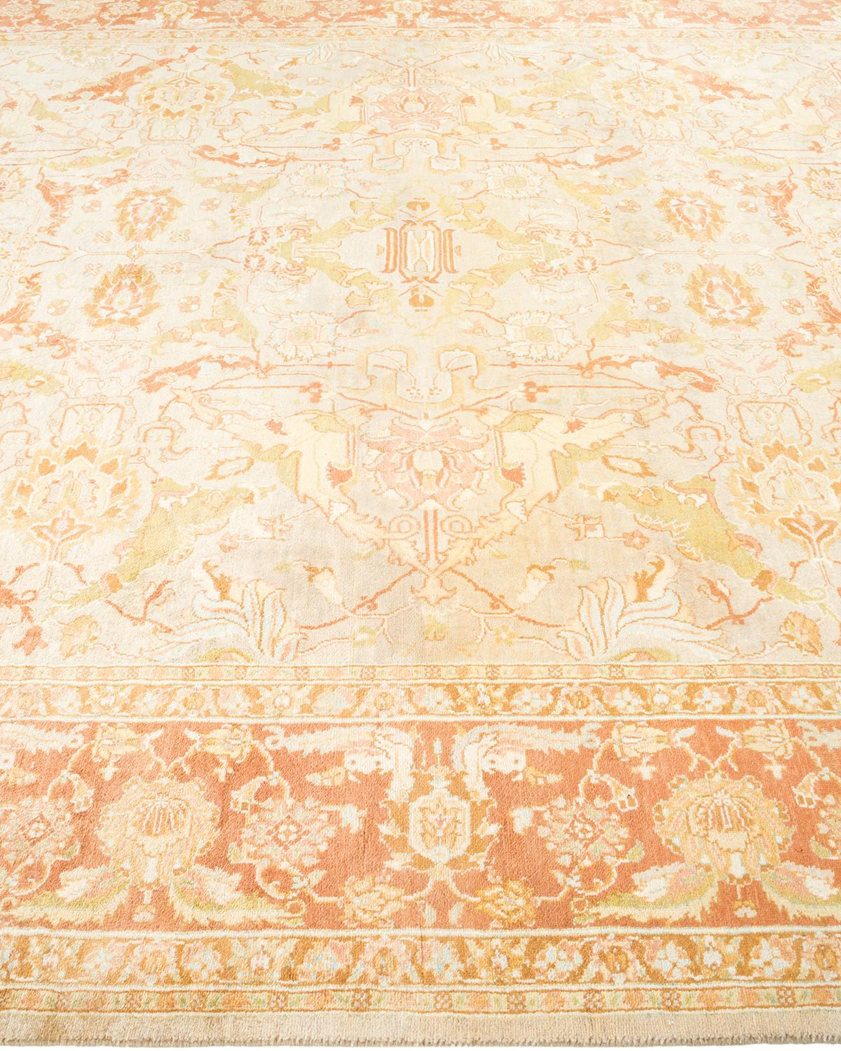 One-of-a-kind Hand Made Traditional Mogul Ivory Area Rug In New Condition For Sale In Norwalk, CT