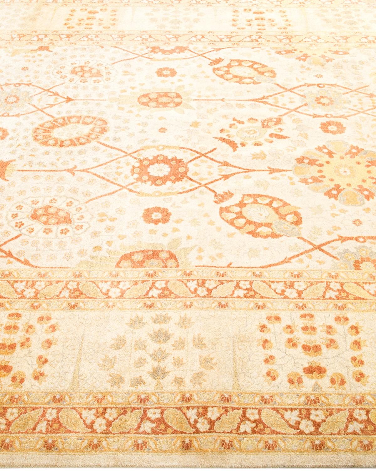 One-of-a-Kind Hand Made Traditional Mogul Ivory Area Rug In New Condition For Sale In Norwalk, CT